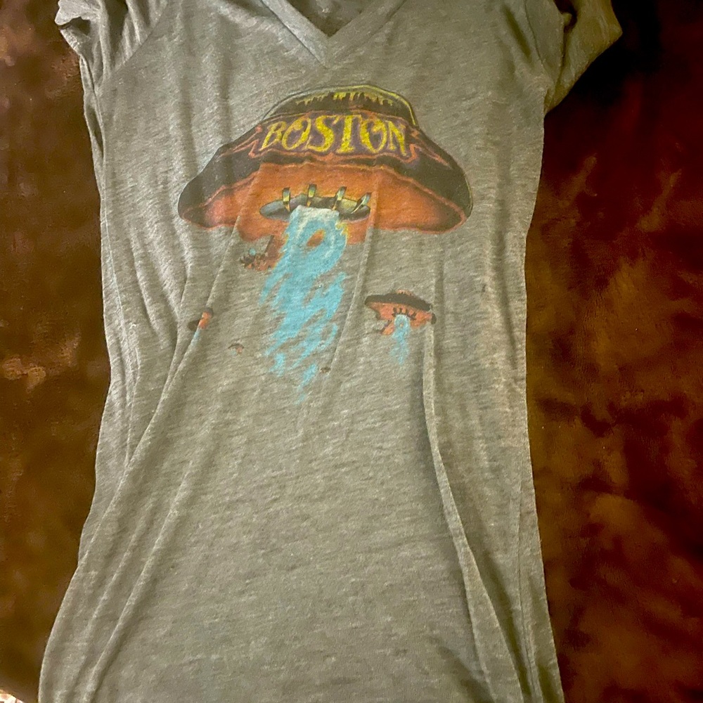 Ash blue vintage Boston shirt, & grey Obey shirt.